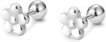 Minimalist Flower Sterling Silver Earrings for Women Girls Teens Hypoallergenic Stud Tiny Small 4mm Ball Back Cartilage Tragus Piercing Screw Post Cute Birthday Holiday Jewelry Gifts