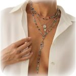 4Pcs/set Long Colorful Crystal Necklace,Adjustable Layered Dainty Crystal Clavicle Chain Necklace Summer Beach Cross Pendant Chest Chain Jewelry for Women