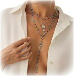 4Pcs/set Long Colorful Crystal Necklace,Adjustable Layered Dainty Crystal Clavicle Chain Necklace Summer Beach Cross Pendant Chest Chain Jewelry for Women