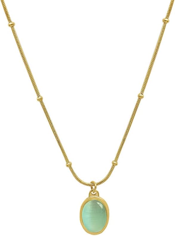 41jp2ggJI9L._AC_SL1000_.jpg Green Aventurine Stone Pendant Necklace for Women Dainty 18K Plated Gold Chain Choker Necklace,Layered Necklace,Jewelry Set Non Tarnish - Image 1