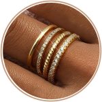Stackable Rings for Women 14K Gold Plated Stackable Thin Ring Minimalist Non Tarnish Cubic Zirconia Band Rings Dainty Trendy Statement Stacking Ring Set