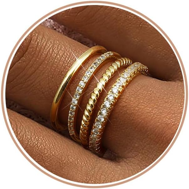 515lkm8VDL._AC_SL1500_.jpg Stackable Rings for Women 14K Gold Plated Stackable Thin Ring Minimalist Non Tarnish Cubic Zirconia Band Rings Dainty Trendy Statement Stacking Ring Set - Image 1