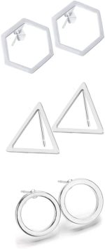 3 Pairs Geometric Hexagon Triangle Stud Earrings Minimalism Small Round Circle Ear Studs Earing for Women Jewelry Gift