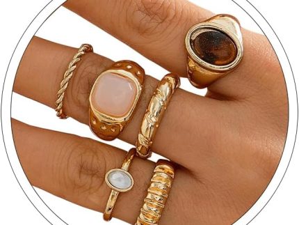 Chunky Rings for Women Stackable Vintage Adjustable Rings for Women Gold Statement Stone Ring Set Non Tarnish Vintage Jewelry
