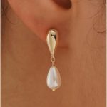 Pearl Earrings-14K Gold Plated Dainty Pearl Drop Simple Wedding Dangle Dangling Cute Stud Earrings for Brides Earrings for Women Gifts