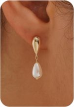 Pearl Earrings-14K Gold Plated Dainty Pearl Drop Simple Wedding Dangle Dangling Cute Stud Earrings for Brides Earrings for Women Gifts