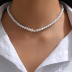 Pearl Heart Necklace for Women Fashion White Round Pearl Choker Necklace Dainty Pearl Love Heart Clavicle Chain Necklace Jewelry for Women Gifts - Image 2