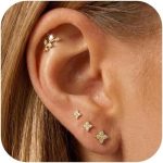 14K Gold Plated Stud Earrings for Women Trendy Hypoallergenic Gold Silver Cartilage Tragus Earring Set for Multiple Piercing Dainty Cute Small Helix Earrings Stack Jewelry for Men
