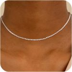 Tennis Necklace for Women, 14K Gold/Silver Plated Rhinestone Choker Necklace for Women, Dainty Cubic Zirconia Cut Faux Diamond Chain
