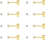 8 Pairs Tiny Flat Back Earrings for Women Men 14K Gold Plated Surgical Stainless Steel Stud Earrings Hypoallergenic Cubic Zirconia Studs Cartilage Earrings 2mm 3mm 4mm