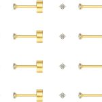 8 Pairs Tiny Flat Back Earrings for Women Men 14K Gold Plated Surgical Stainless Steel Stud Earrings Hypoallergenic Cubic Zirconia Studs Cartilage Earrings 2mm 3mm 4mm