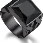 Gemstone Signet Rings for Men, Stainless Steel Fancy Cut Cubic Zirconia Rings Blue Topaz/Emerald/Black Onyx/Ruby Ring Statement Ring Wedding Ring