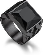 Gemstone Signet Rings for Men, Stainless Steel Fancy Cut Cubic Zirconia Rings Blue Topaz/Emerald/Black Onyx/Ruby Ring Statement Ring Wedding Ring