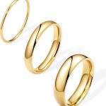 Gold Band Rings for Women Men Non Tarnish, Wedding 14K Gold Plated Stackable Ring Set for Couples, Dainty Thin Plain Simple Promise Dome Band Thumb Pinky 1mm 3mm 5mm Jewelry Gift Comfort Fit