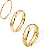 Gold Band Rings for Women Men Non Tarnish, Wedding 14K Gold Plated Stackable Ring Set for Couples, Dainty Thin Plain Simple Promise Dome Band Thumb Pinky 1mm 3mm 5mm Jewelry Gift Comfort Fit