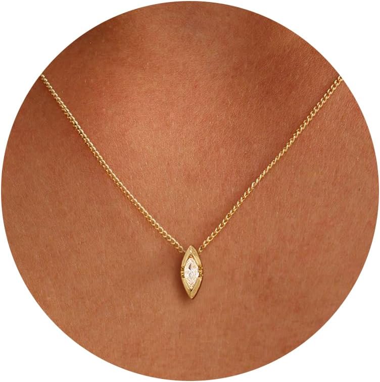 61D1KCm0GTL._AC_SL1500_.jpg Gold Necklace for Women, 14k Gold Plated Cubic Zirconia Solitaire Pendant Necklace Waterproof Formal Necklaces for Women Cute Simple Necklaces Trendy Gold Jewelry Non Tarnish - Image 1
