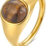 Gold Signet Rings for Women Non Tarnish Gold Rings, Waterproof Gemstones Statement Ring, 18K Gold Plated Stainless Steel Gem Stone Jewelry Gift for Everyday Wear