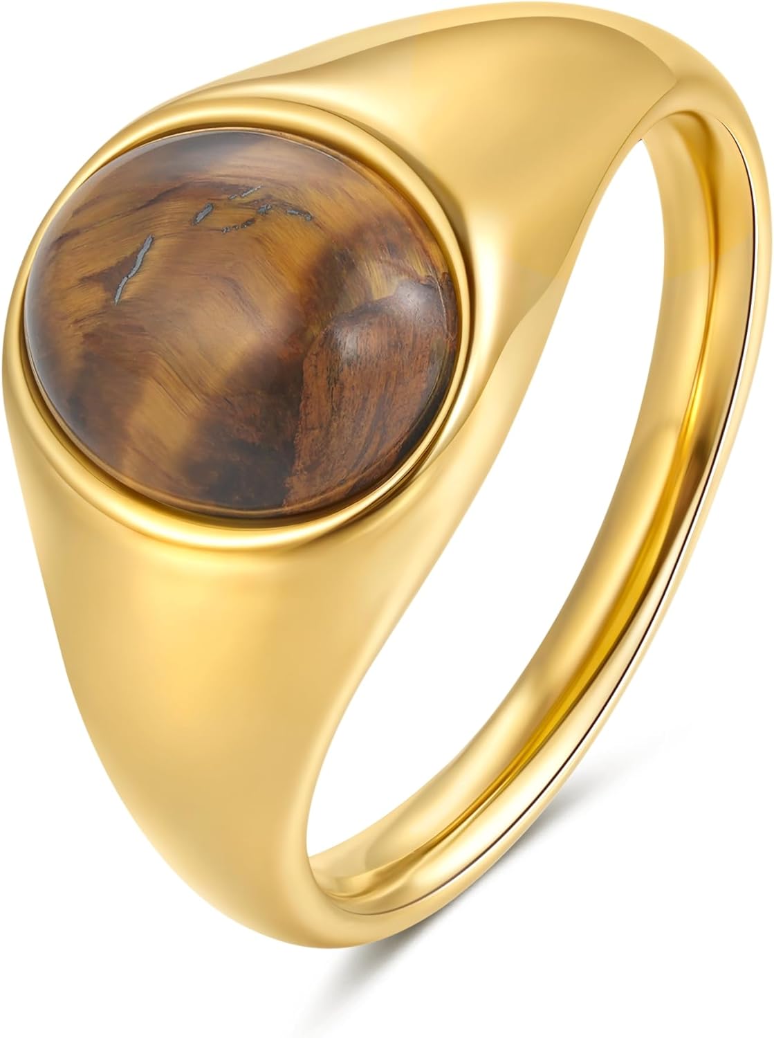 61Hz3ucoWXL._AC_SL1500_.jpg Gold Signet Rings for Women Non Tarnish Gold Rings, Waterproof Gemstones Statement Ring, 18K Gold Plated Stainless Steel Gem Stone Jewelry Gift for Everyday Wear - Image 1