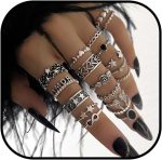 Vintage Stackable Knuckle Rings Set Gothic Retro Stacking Ring Silver Tone Zinc Alloy Multi-Style Ring Set for Women Men Festival Gift Daily Wear