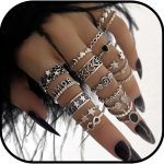 Vintage Stackable Knuckle Rings Set Gothic Retro Stacking Ring Silver Tone Zinc Alloy Multi-Style Ring Set for Women Men Festival Gift Daily Wear