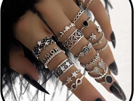 Vintage Stackable Knuckle Rings Set Gothic Retro Stacking Ring Silver Tone Zinc Alloy Multi-Style Ring Set for Women Men Festival Gift Daily Wear
