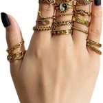 22 Pcs Gold Vintage Knuckle Rings Set for Women,Stackable Boho Finger Rings Hollow Out Design Adjustable Ring Pack for Women