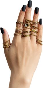 22 Pcs Gold Vintage Knuckle Rings Set for Women,Stackable Boho Finger Rings Hollow Out Design Adjustable Ring Pack for Women