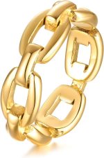 18K Gold Plated/Silver Stainless Steel Cuff Link Ring for Women