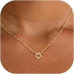 Dainty Gold Necklaces for Women Trendy Non Tarnish 14K Gold Plated Cubic Zirconia Necklace Layered Simple Cute Four Leaf Clover Choker Jewelry Birthday Gifts