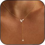 Gold Necklace for Women - Dainty Long Lariat Necklace 14K Gold Plated Clover Star Teardrop Y Shaped Drop Necklaces Cute Long Necklaces for Women Trendy Prom Formal Womens Jewelry