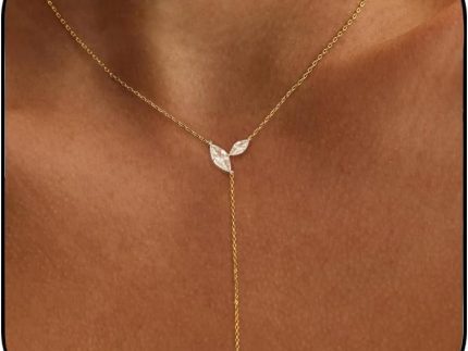 Gold Necklace for Women - Dainty Long Lariat Necklace 14K Gold Plated Clover Star Teardrop Y Shaped Drop Necklaces Cute Long Necklaces for Women Trendy Prom Formal Womens Jewelry
