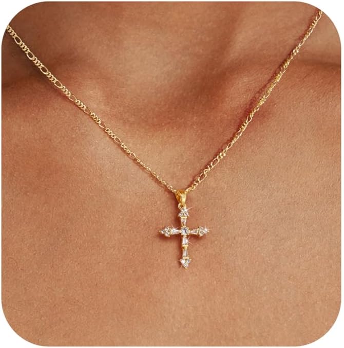 61l3gaxOXtL._AC_SL1500_.jpg Cross Necklace for Women,Double Cross Necklace 14K Gold Plated Cross Pendant Necklace Dainty Gold Cross Necklaces for Women Trendy Small Cross Charm Necklace Simple Cute Choker Necklaces Gold Jewery - Image 1