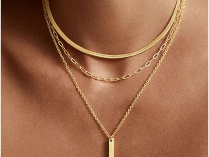 14K Gold Plated Layered Necklace for Women, 3 Layer Dainty Gold Necklace with Minimalist Pendant, Elegant Everyday Gold Jewelry Gift