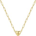 Dainty Heart Pendant Necklace, 14k Gold/Silver Plated Paperclip Choker for Women, Minimalist Love Chain, Daily Stackable Jewelry, Sweet Gift for Women