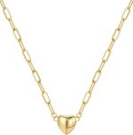 Dainty Heart Pendant Necklace, 14k Gold/Silver Plated Paperclip Choker for Women, Minimalist Love Chain, Daily Stackable Jewelry, Sweet Gift for Women