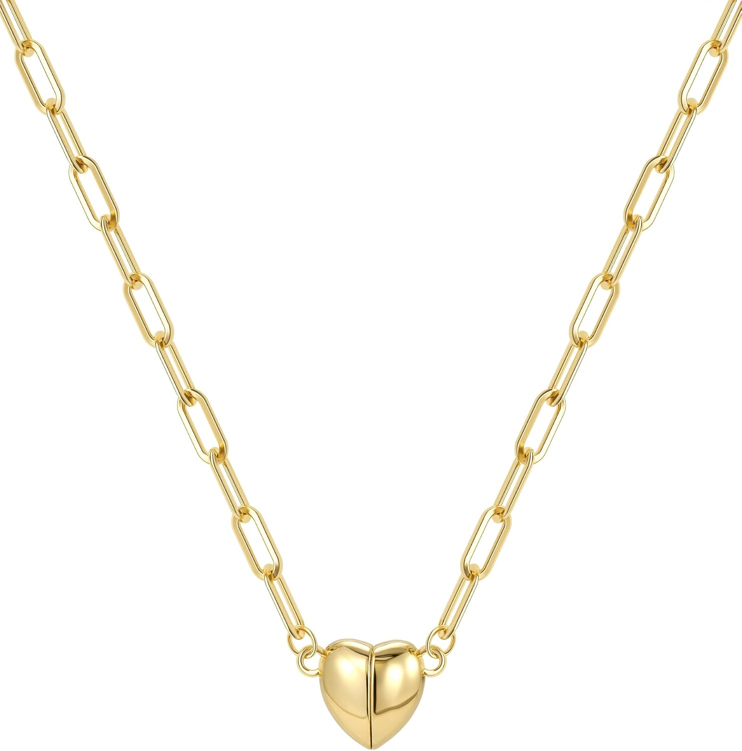 61nSSElhBML._AC_SL1500_.jpg Dainty Heart Pendant Necklace, 14k Gold/Silver Plated Paperclip Choker for Women, Minimalist Love Chain, Daily Stackable Jewelry, Sweet Gift for Women - Image 1