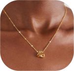 Love Knot Necklace for Women, Dainty Fashion Chain Knot Cute Necklace, 14K Gold Plated Non Tarnish Charm Elegant Jewelry Gift for Women