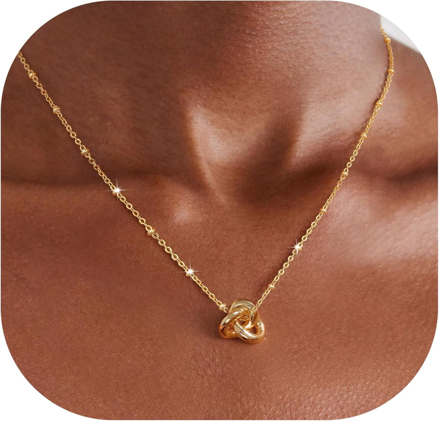 714Hu5d8XQL._AC_SL1500_.jpg Love Knot Necklace for Women, Dainty Fashion Chain Knot Cute Necklace, 14K Gold Plated Non Tarnish Charm Elegant Jewelry Gift for Women - Image 1