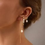 Gold Hoop Earrings for Women, 14K Gold Plated Hypoallergenic Pearl Drop Dangle Huggie Hoop Earring Stack for Multiple Piercings & Cartilage, Dainty Trendy Womens Jewelry - Image 2