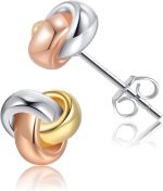 CHIC & ARTSY Love Knot Earrings 18K Gold Plated 925 Sterling Silver Tri-tone White,Yellow,Love Knot Stud Earrings Dainty 8mm 10mm High Polished Stud Earrings for Women