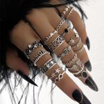 Vintage Stackable Knuckle Rings Set Gothic Retro Stacking Ring Silver Tone Zinc Alloy Multi-Style Ring Set for Women Men Festival Gift Daily Wear - Image 2