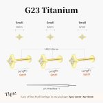Flat Back Stud Cartilage Tragus Helix Nose Piercing Earrings Jewelry For Women Conch Threadless Titanium Surgical Steel Hypoallergenic 14K Gold plated Silver Small Tiny Studs - Image 2