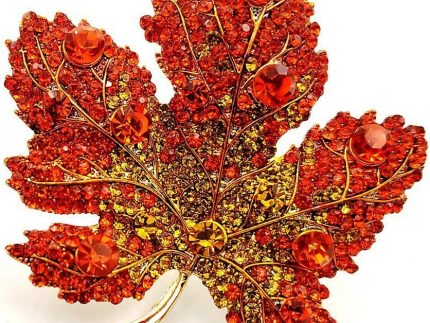 Vintage Stylish Full Micro Pave Yellow Orange Red Crystal Big Maple Leaf Brooch Pin Autumn Jewelry