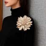Dainty Satin Fabric Flower Brooches Pin Burnt Edge Black Daisy Brooch Pin Elegant Lapel Pins Christmas Brooches Pin Dress Skirt Scarf Hat Pins Accessories Wedding Party Gift 4IN - Image 2