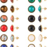 12 Pairs Multi Gemstone Stud Earrings Stainless Steel Turquoise Tiger Eye Onyx Lapis Lazuli Malachite Stone Stud Earrings Set for Women