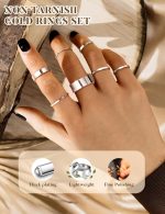Silver Rings for Women Non Tarnish Stainless Steel Rings Set Dainty Gold Band Ring Stack Simple Stackable Thumb Pinky Ring for Multiple Size - Image 2