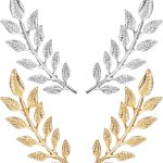Gentlemen Suit Brooches Gold Silver Leaf Brooches 2Pair Simple Elegant Wheat Leaf Lapel Pin Retro Double Leafs Collar Pin Brooch Plant Leaves Brooch for Tuxedo Accessories Unisex Collar Jewelry
