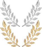 Gentlemen Suit Brooches Gold Silver Leaf Brooches 2Pair Simple Elegant Wheat Leaf Lapel Pin Retro Double Leafs Collar Pin Brooch Plant Leaves Brooch for Tuxedo Accessories Unisex Collar Jewelry
