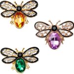 3 Pcs Bee Brooch Pin, Vintage Rhinestone Crystal Bumble Bee Jewelry Lapel Pin, Stylish Insect Themed Accessory for Women Men Party Dating Daily (1.54 x 1 inch)