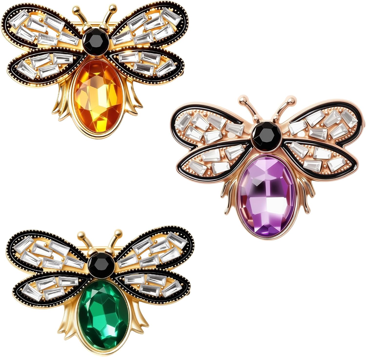 81o3vd6BQTL._AC_SL1500_.jpg 3 Pcs Bee Brooch Pin, Vintage Rhinestone Crystal Bumble Bee Jewelry Lapel Pin, Stylish Insect Themed Accessory for Women Men Party Dating Daily (1.54 x 1 inch) - Image 1